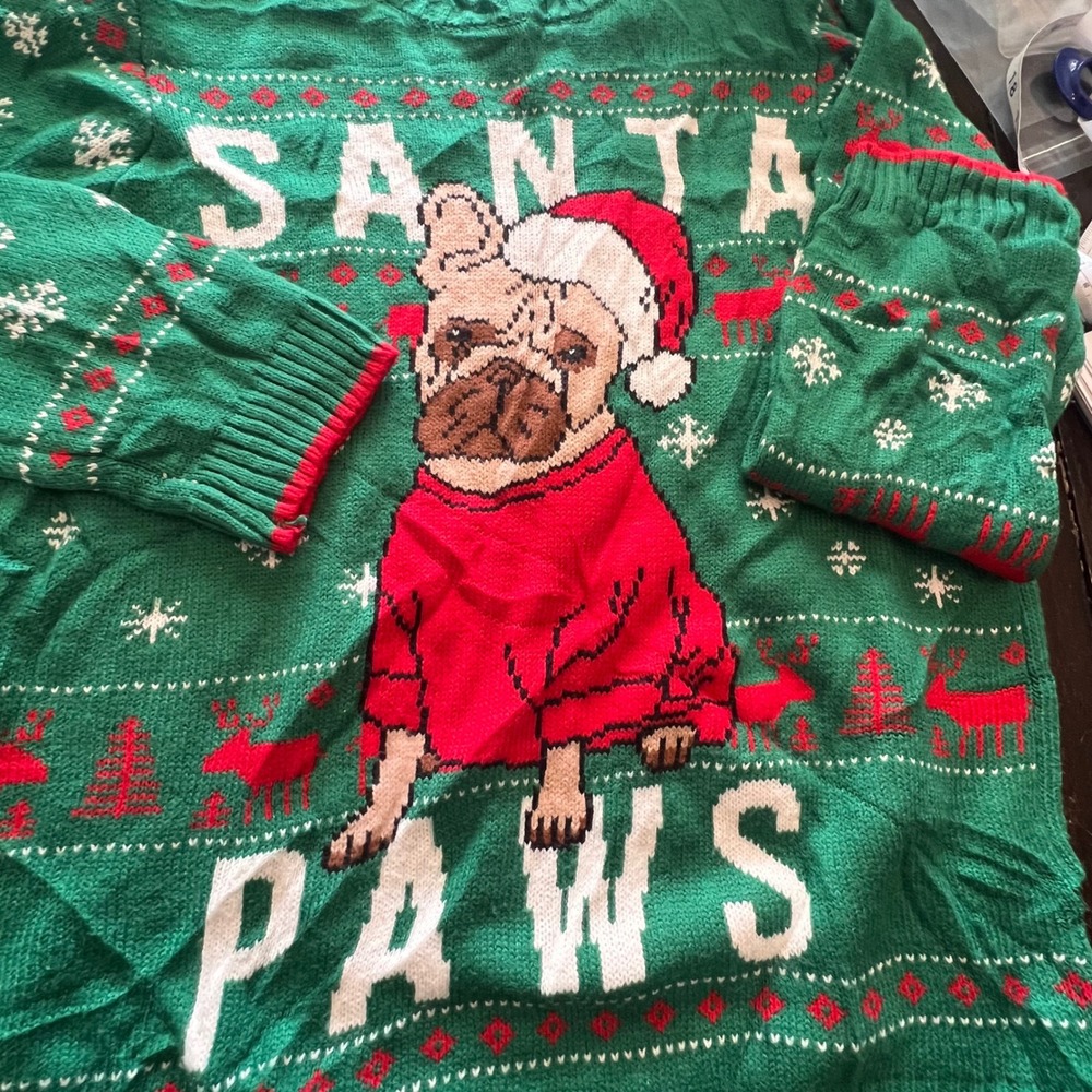 Holiday Time Santa Paws Dog Christmas Sweater Green Red XL (14-16) Holiday